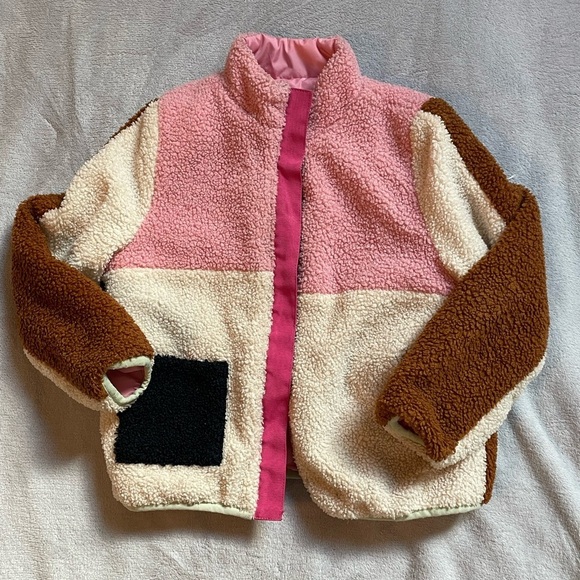 Andy & Evan Reversible Pink and Colorblock Sherpa Jacket - Picture 1 of 7